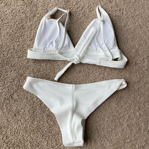 White Ribbed Cheeky Bikini Set - Picture 6 of 8